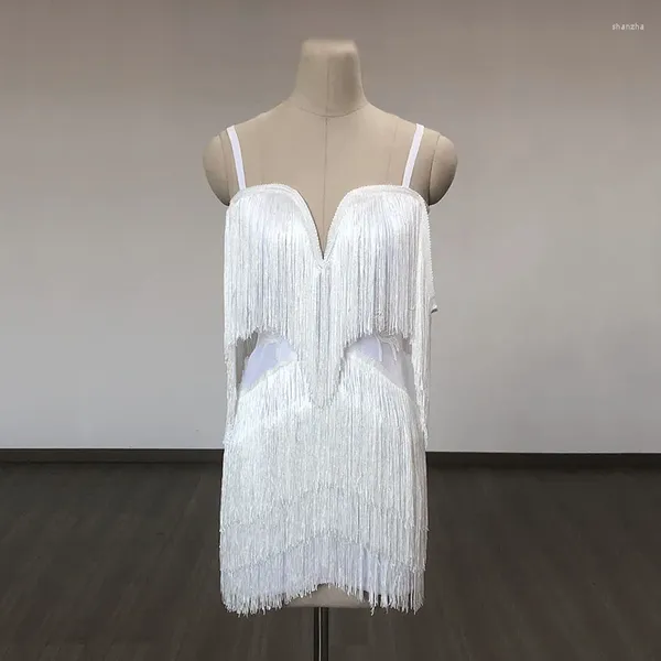 Casual Kleider Frauen Ärmellose Quaste Kleid Bandage Mini Tiefem V-ausschnitt Elegante Weiße Sexy Hohe Qualität Promi Großhandel Fashi