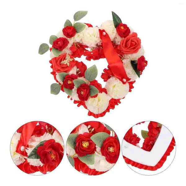 Flores decorativas de aço inoxidável coração memorial grinalda decoração floral grinaldas para porta da frente espuma luto prop