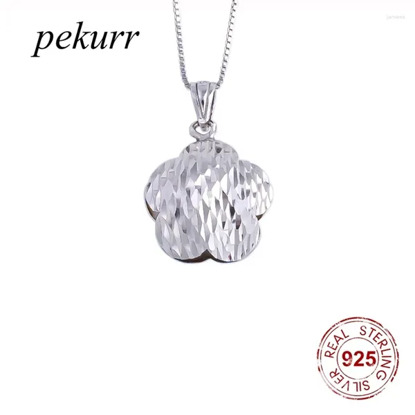 Anhänger Pekurr 925 Sterling Silber 3D Hohle Runde Sonnenblume Halsketten Für Frauen Welle Gesicht Blume Halsband Modeschmuck