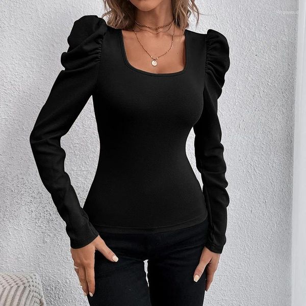 Mulheres camisetas Moda Mulheres T-shirt Manga Longa Top Tripulação Pescoço Sólido Slim Fit Mulher Roupas Primavera Suave e Confortável Loungewear