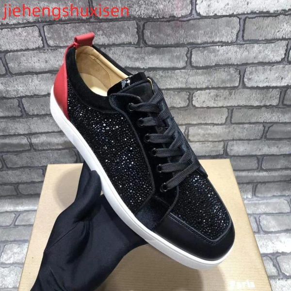 Freizeitschuhe Echtes Leder Low Top Herren Farblich Passende Strass Damen Board Paar