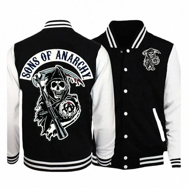 2024 Ss of Anarchy Giacca da baseball Cappotto con cappuccio Uomo Donna Stampa Sport Uniformi da baseball Moto Cappotti Cardigan Abbigliamento Top d5MN #