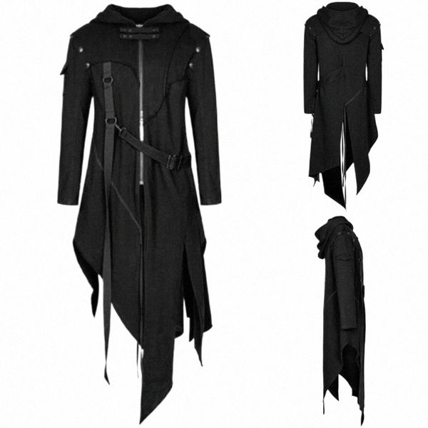 nuovo stile punk degli uomini 2024 trench irregolare nero gotico Lg giacche con cappuccio Halen Man Costume Cosplay di grandi dimensioni S-5XL c8MI #