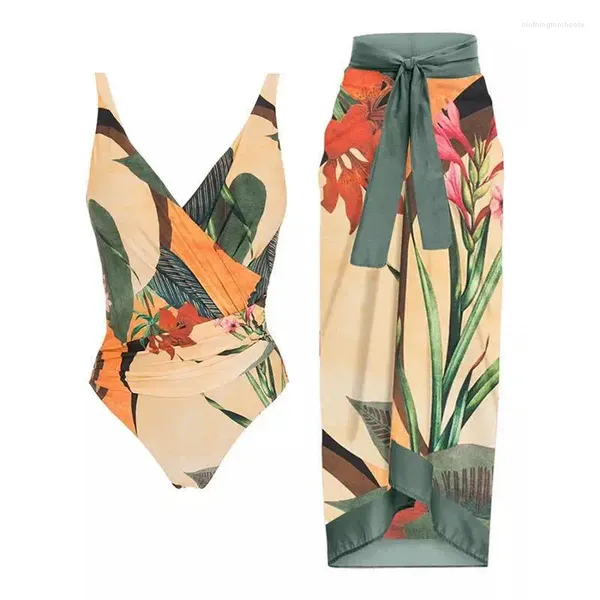 Kadın Mayo Kadınları Kapla Mayo Retro Mor Floral Baskılı Derin V Tek Parçalı Monokini Kimono Bikini Takım Yaz Plajı Giyim