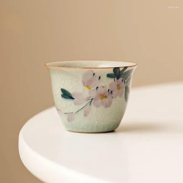 Tassen Untertassen 2 teil/satz Reine Hand Bemalt Magnolia Blume Teetasse Antike Eis Glasur Tasse Für Tee Persönliche Master Artikel Liefert 50 ml