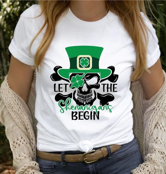 T-shirt da donna Let The Shenanigans Begin T-shirt St Patricks Day Skull Shirt Cotton Fashion Divertente unisex Lucky Skeleton Top Tee