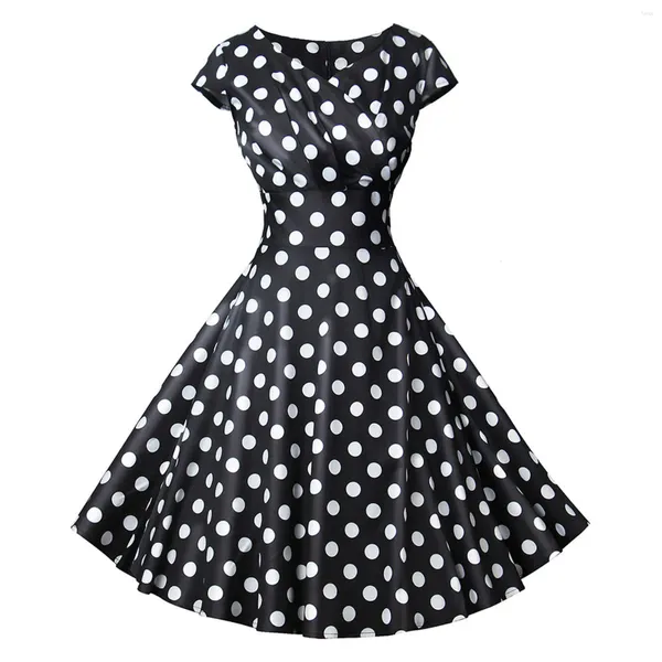 Vestidos casuais estilo retro polka dot impresso cor sólida mulheres vestido agradável cocktail formação queda formal