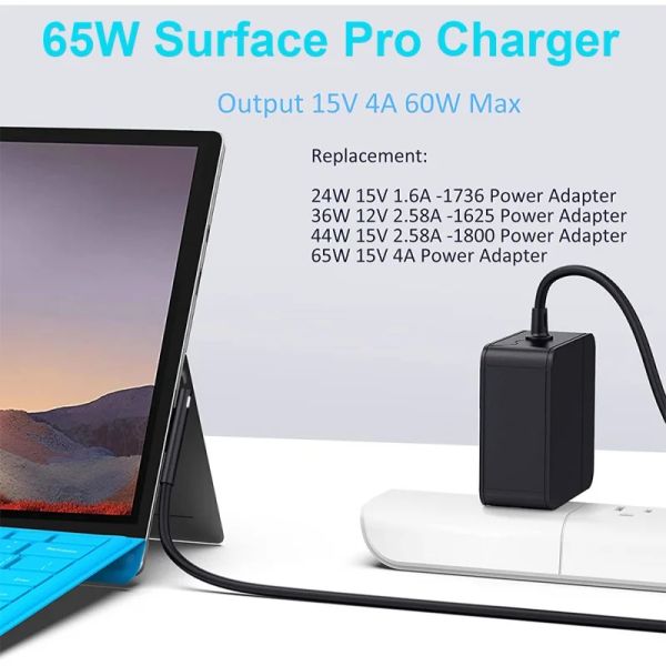 Адаптер Surface Laptop Pro, зарядное устройство, блок питания 65 Вт, 15 В, 4 А для Microsoft Surface Pro 3/4/5/6/7 Surface Go1/2 Surface Book1/2 Laptop1/2/3