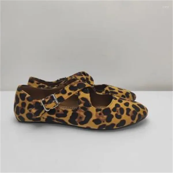 393 sapatos de leopardo padrão vestido para senhoras dedos redondos saltos planos fivela zapatos de mujer linhas de costura chassure femme das mulheres 49351