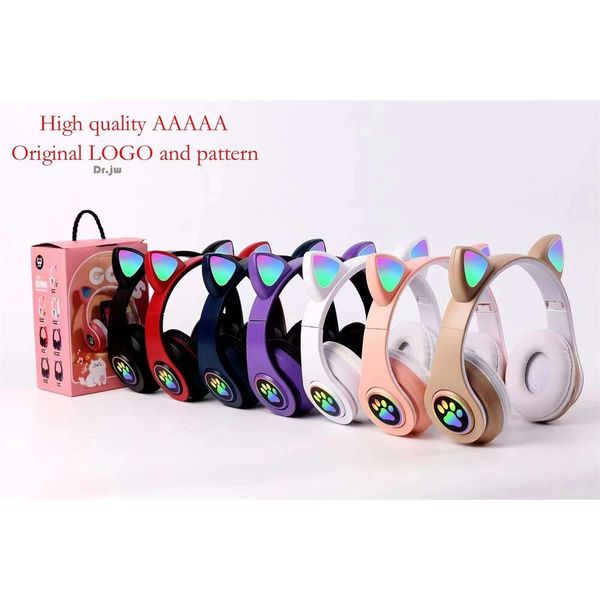 B39 Orecchie di gatto (pane a forma di orecchie di gatto al vapore) Auricolare wireless per telefono cellulare con scheda pieghevole per orecchio Bluetooth luminoso