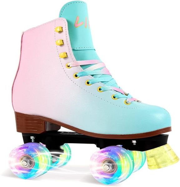 Pattini da ghiaccio LIKU Quad Roller per ragazza e donna con tutte le ruote illuminate per interni ed esterni con lacci Fun Ilminating Skate Kid 2209281014327