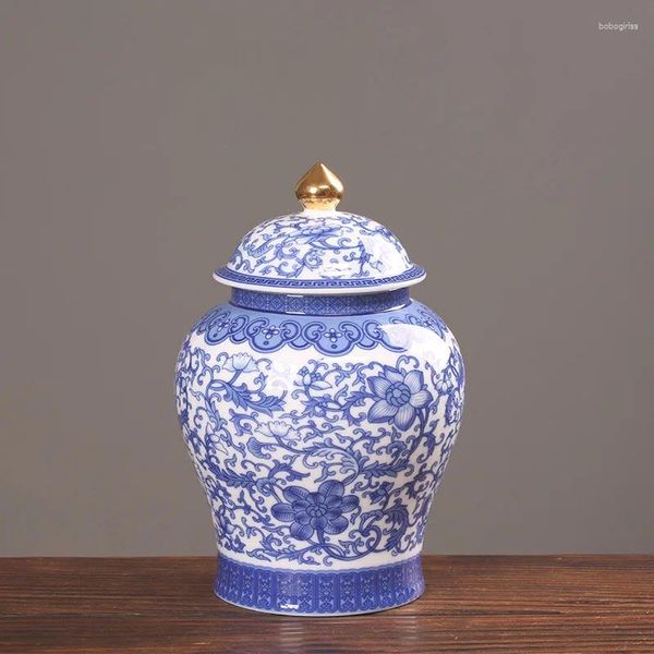 Garrafas de armazenamento Frascos de porcelana chinesa azul e branca para casa doces nozes grãos de café selados cerâmica arte ornamento recipientes de alimentos