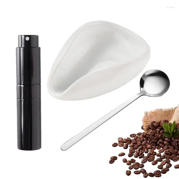Vassoi per il tè Set per il dosaggio del caffè Flacone spray per fagioli Cucchiaino separatore in ceramica bianca pura Accessori per caffè espresso