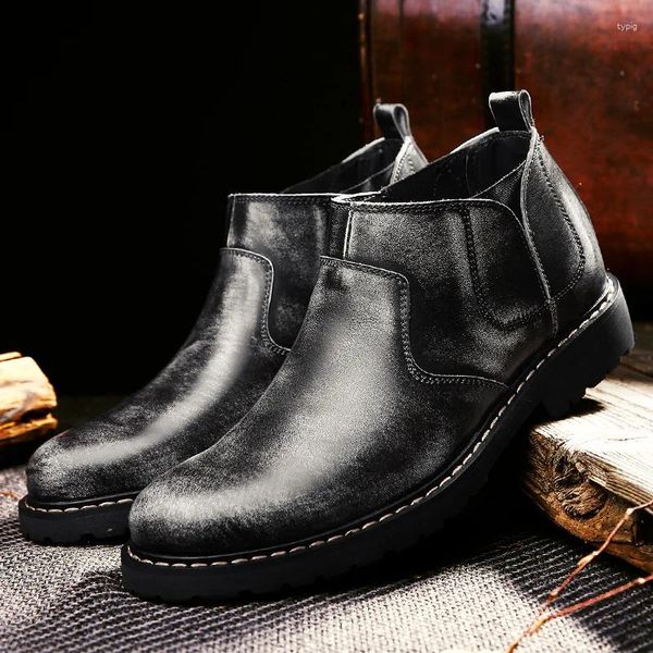 Scarpe casual da uomo in pelle primavera autunno alte top inglese nero testa tonda pelle bovina lavoro