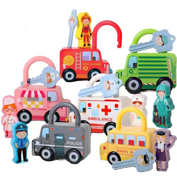 I bambini sbloccano i giochi Montessori Toy Occupation Color Matching Car Locks Keys per i giocattoli educativi in età prescolare 240321