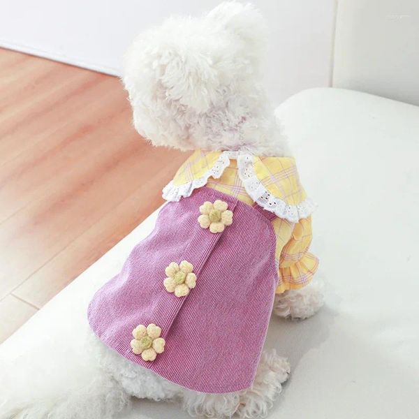 Abbigliamento per cani Felpa per gatti Vestiti Moda carino Primavera Estate Stampa Fiore Spandex Yorkshire Viola Vestito Giacca classica Costume per animali domestici