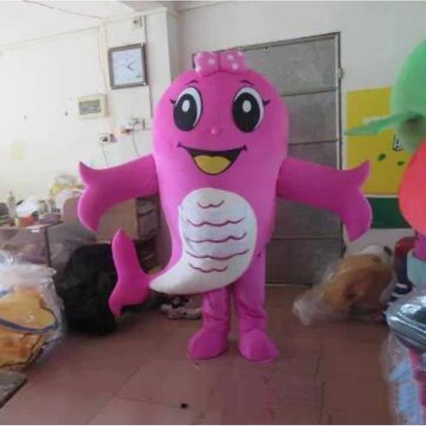 Trajes de mascote natal halloween rosa peixe mascote dos desenhos animados de pelúcia fantasia vestido traje da mascote