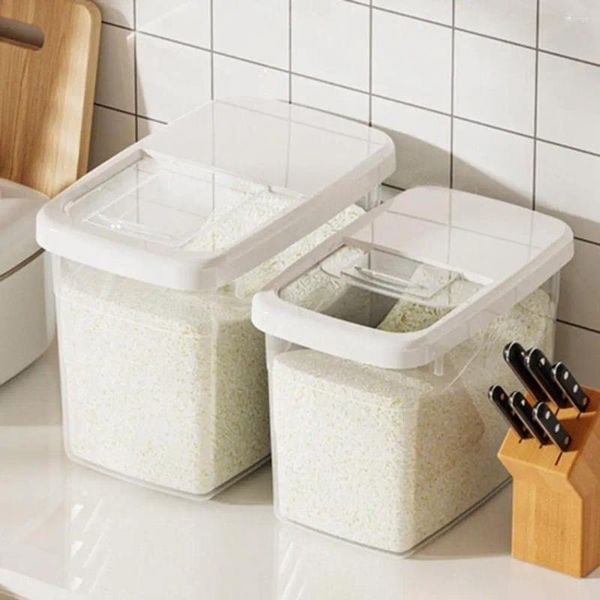 Garrafas de armazenamento caixa de arroz grande capacidade recipiente de grãos transparente à prova de poeira com copo de medição suprimentos de cozinha