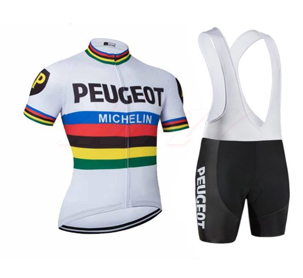 Novos homens Peugeot Cycling Jersey France Spain Bike Retro Color Bar Clothing Cicling Use Racing Roupas de roupas quadriculadas 5753706