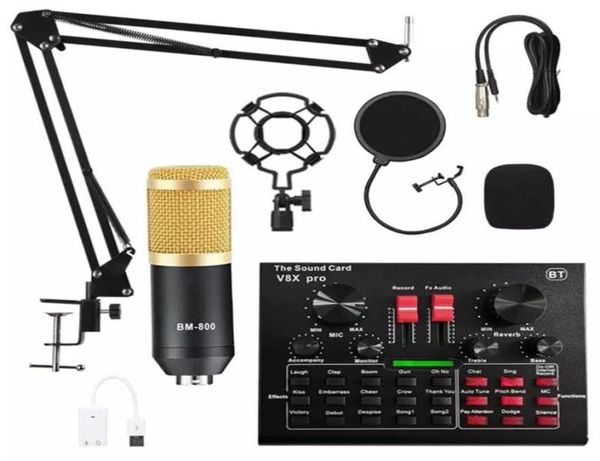 BM 800 Mikrofon mit V8 Pro Bluetooth Soundkarte BM800 Professionelles Kondensatormikrofon für PC-Podcast-Aufnahme TikTok DJ1334328