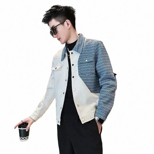 Denim Jacken Mann Weiß Gespleißt Jeans Mantel für Männer Blazer Große Größe Koreanische Beliebte Kleidung Herrenmode Große Trendy Designer Korea G 79ut #