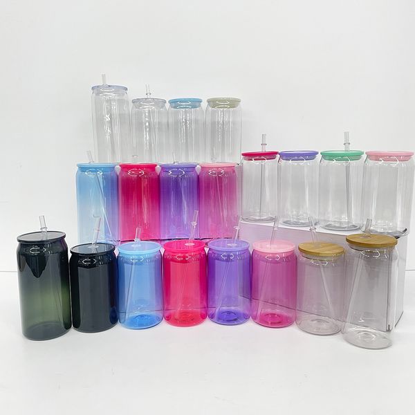Magazzino USA bicchieri di plastica trasparente infrangibile per PC da 20 once per bambini, bicchiere a forma di lattina di vetro per succo di soda con coperchi trasparenti/bambù e cannuccia trasparente per involucri UV DTF e vinile