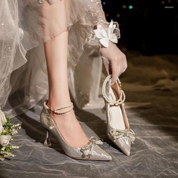 Sapatos de vestido tamanho pequeno 32-43 luxo sexy mulheres moda alta salto alto casamento apontado saltos de prata