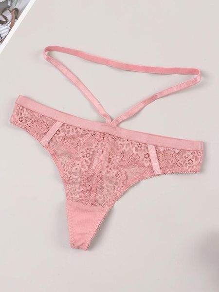 Calcinha feminina cyhwr mulheres baixa cintura rosa tanga v-string sexy laço banda decoração respirável calcinha para senhoras