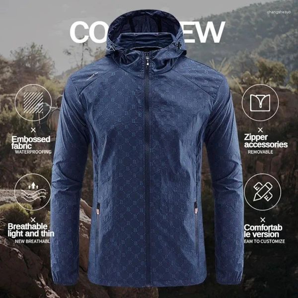 Giacche da uomo Moda coreana Estate Abbigliamento leggero per la protezione solare Lettera B Stampa Cappotto in pelle con cappuccio Giacca da sole versatile da uomo