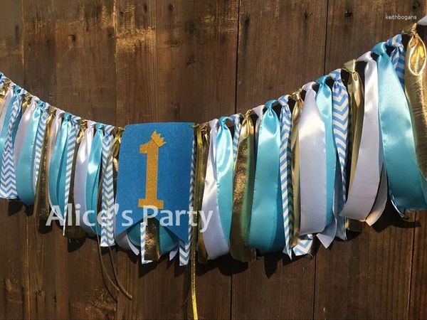 Decoração de festa Pastel Blue Gold Banner Primeiro Bandavo Bandeira Bunting Baby 1ª Decorações Garland de Casamento pendurado PO APS