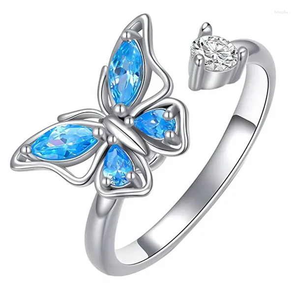 Anéis de cluster girar livremente borboleta para mulheres zircon cristal girador anel anti estresse vintage jóias bague presente