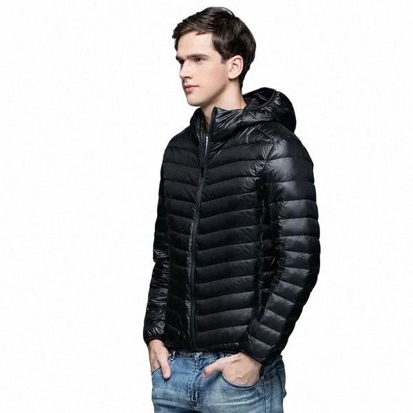 Homens jaqueta puffer 2023 novos homens ultra leve empacotável para baixo casaco fi com capuz gordura casual pena parka n09z #