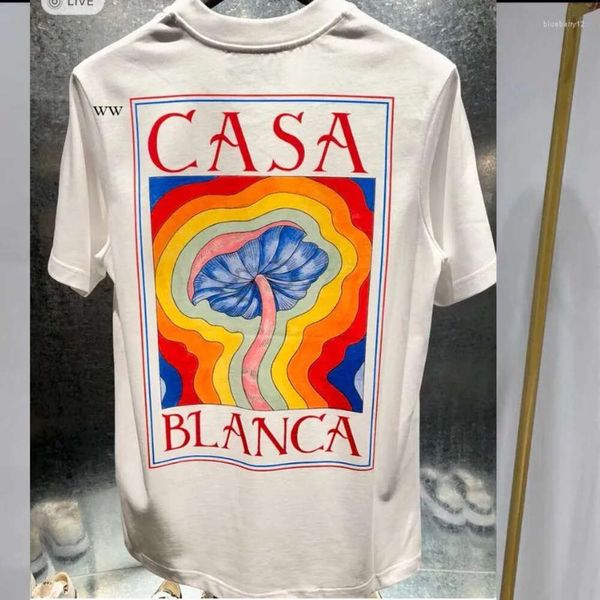 casa blanca camisa masculina designer t camisa casablanc camisa de seda arco-íris cogumelo carta impressão manga curta topos casa esportes 100% algodão solto e confortável 6149