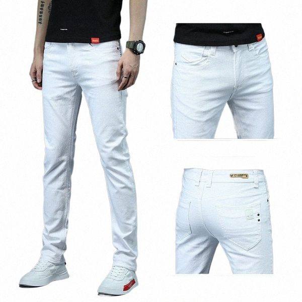 мужские цветные джинсы стрейч узкие джинсы мужские Fi повседневные облегающие джинсовые брюки мужские зеленые черные хаки белые брюки мужской бренд U7mv #