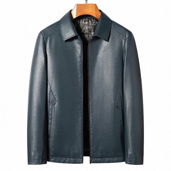 YN-2285 Winter Herren Revers Leder Daunenjacke Fi Casual Weiße Ente Daunenfutter Gefüllt Warm Schwarz Seeblau Dicker Mantel Q9mE #