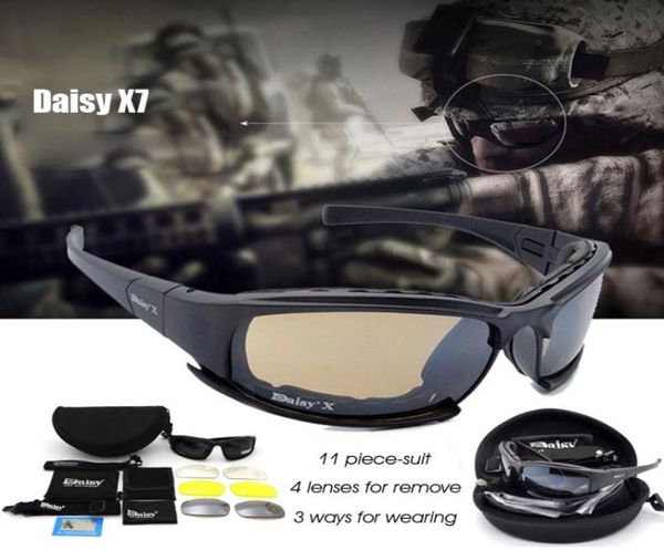 Daisy X7 Militärbrille, kugelsicher, Armee, polarisierte Sonnenbrille, 4 Gläser, Jagd, Schießen, Airsoft-Brille
