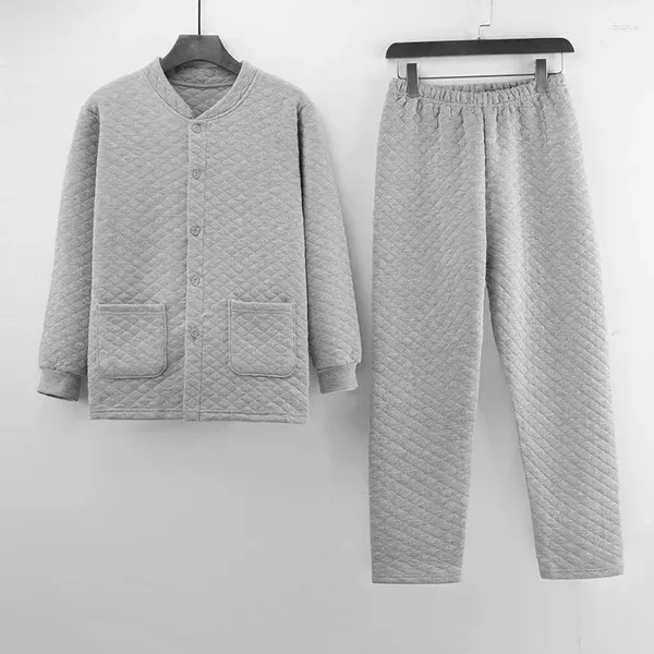 Männer Nachtwäsche 2024 Winter Baumwolle Drei-schicht Gepolsterte Loungewear Thermische Unterwäsche Verdickt Homewear Strickjacke Knopfleiste Anzug