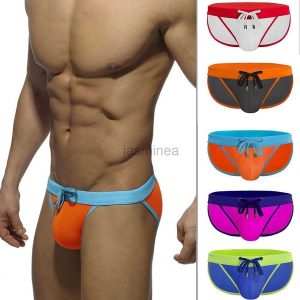 Herren-Badebekleidung, europäische und amerikanische Herren-Badehose, sexy hohe Gabel, Dreieck-Badehose, modische Farbanpassung, einfacher Strand, niedrige Taille, Dreieck-Bikini, ME 24327