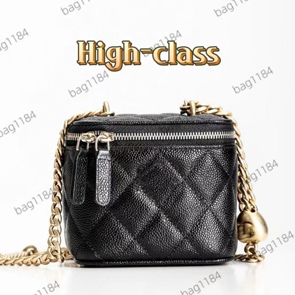 Moda lüks çantalar bayan tasarımcı çanta makyaj çantası kozmetik 11cm mini crossbody omuz çantası çanta çanta çanta çantası cc 10a üst yüksek ayna kalitesi taneli buzağı derisi