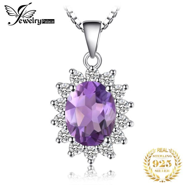 JewelryPalace Halskette mit Anhänger, 17 Karat Diana, natürlicher Amethyst, 925er Sterlingsilber, für Damen, modisch, trendiger edler Schmuck, ohne Kette, 240327