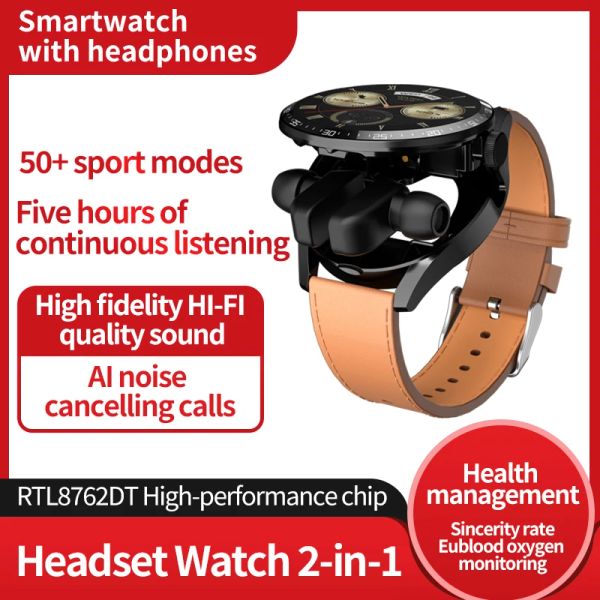 Часы 2023 GT5 Buds Смарт-часы-браслет 2в1 TWS Беспроводные наушники Сердечный ритм Артериальное давление Спортивные водонепроницаемые умные часы для Huawei