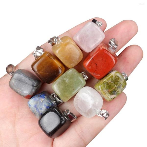 Colares de pingente 12pcs ágata de cristal natural pedra semipreciosa irregular pequeno quadrado diy colar acessórios de jóias presente