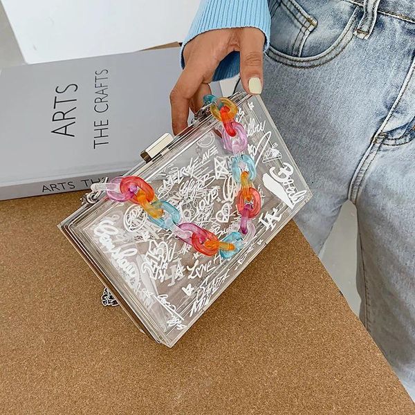 Tasche Chic Graffit Transparente Damen Umhängetaschen Bunte Acryl Box Handtaschen Designer Klare PVC Umhängetasche Luxus Kleine Geldbörsen