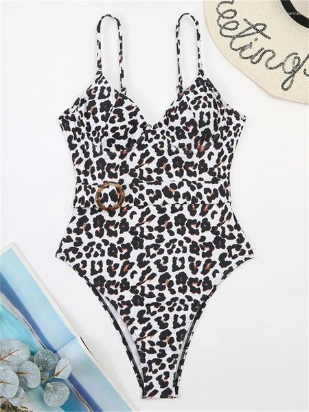 Mulheres de banho mulheres um pedaço maiô 2024 bodysuit sexy leopardo cinto monokini terno de natação famale beach wear verão brasileiro