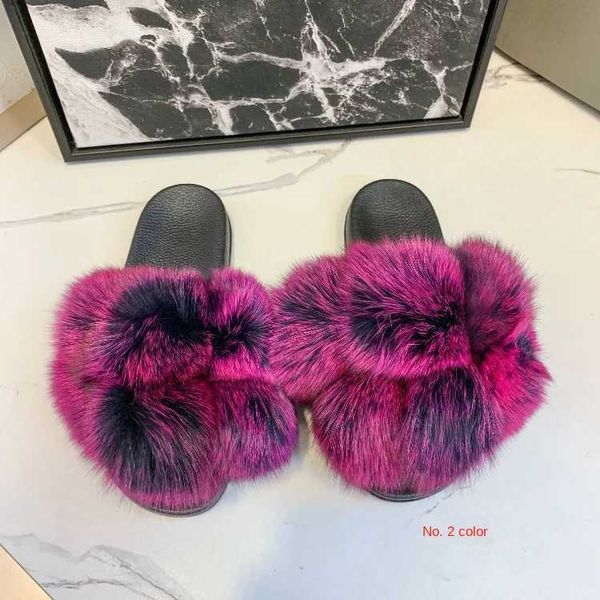 Hausschuhe Hausschuhe Fluffy Raccoon Fur Slide Soes Damen Fox Flip Flache Outdoor-Sandalen Amazing Drop Sip H24032684N2