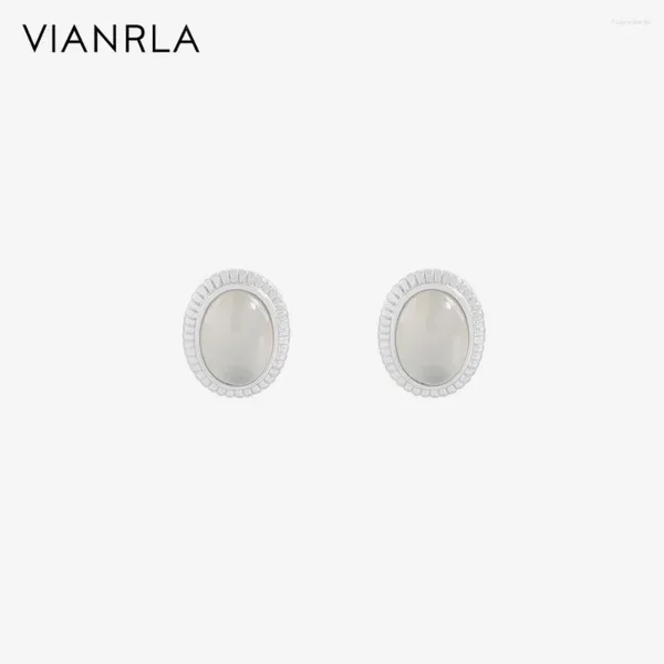 Stud Küpe Vianrla 18K Altın Küpe 925 Sterlling Gümüş Takı Oval Beyaz Acate Moda Kadınlar Lazer Özel Logosu