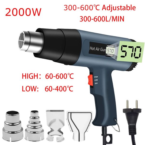 2000W 220V Spina UE Industriale Pistola Ad Aria Elettrica Termoregolatore LCD Pistole di Calore Termoretraibile Riscaldatore Termico Ugello 240325