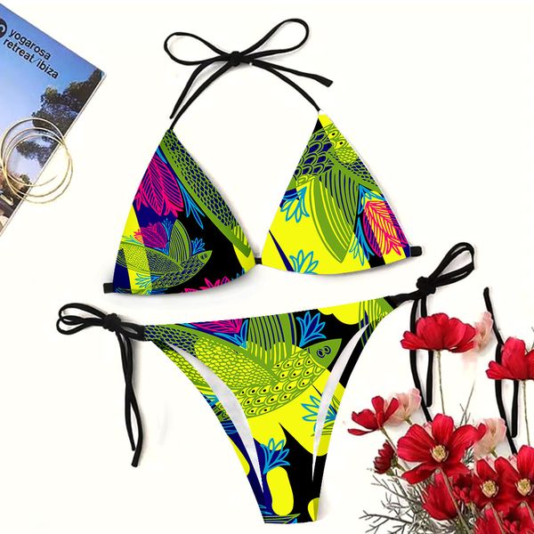 Lüks Tasarımcı Bikini Avrupa ve Amerikan Yeni Seksi Mayo Dantel-Up Dijital Baskı Bikini Üç Noktalı Plaj Mayo