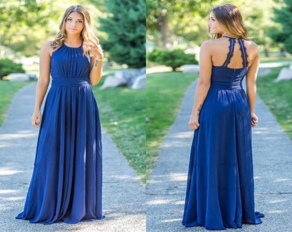 Royal Blue Chiffon Longo Vestidos de Dama de Honra Halter Ruffles Até o Chão Plus Size Vestidos de Convidados de Casamento Elegantes Vestidos de Dama de Honra2400329