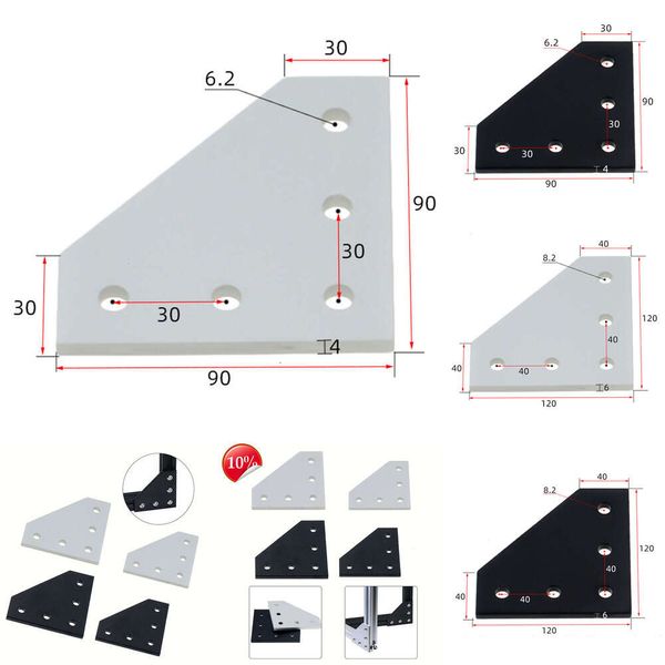 2024 Соединительная пластина Угловой кронштейн L-образная соединительная пластина 5 отверстий 90 градусов Алюминиевый профиль Фитинги Крепежи